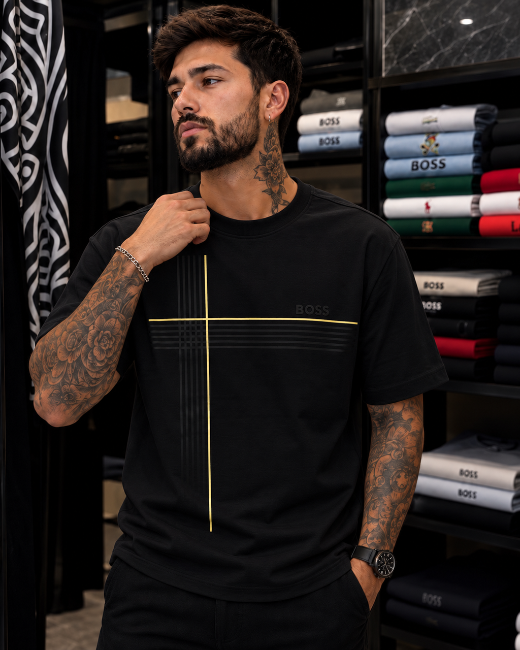 CAMISETA BOSS ALTO GRAMAJE LÍNEAS
